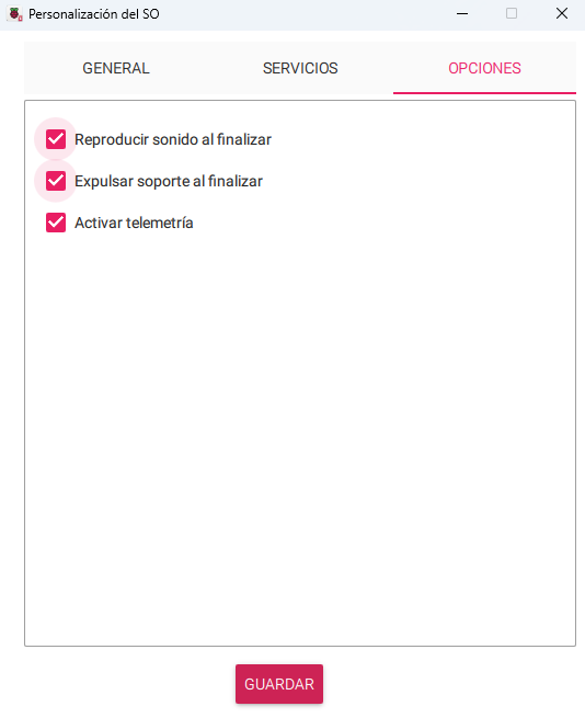 Pestaña opciones asistente de configuración en el instalador de Raspberry Pi