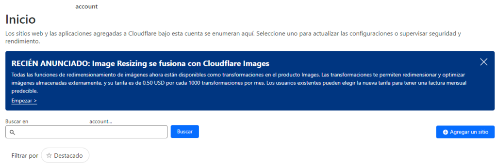 Agregar sitio web en Cloudflare