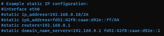 captura del archivo de configuración de IPs en Raspbian