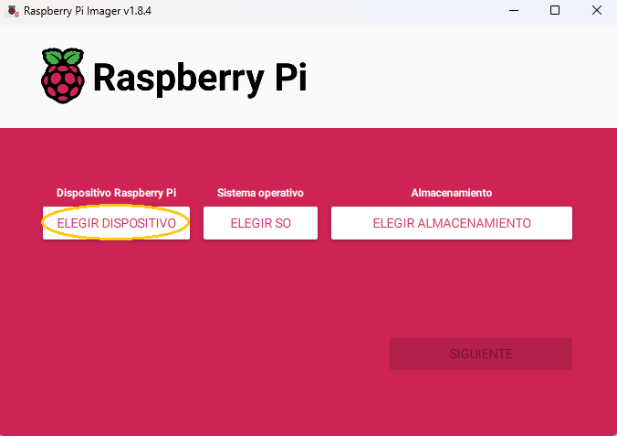 Elegir dispositivo en el instalador de Raspberry Pi